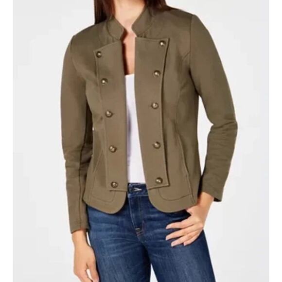 Tommy Hilfiger Olive Green Gold‑Button Field Jacket Military Style Size S NWT - Picture 2 of 9